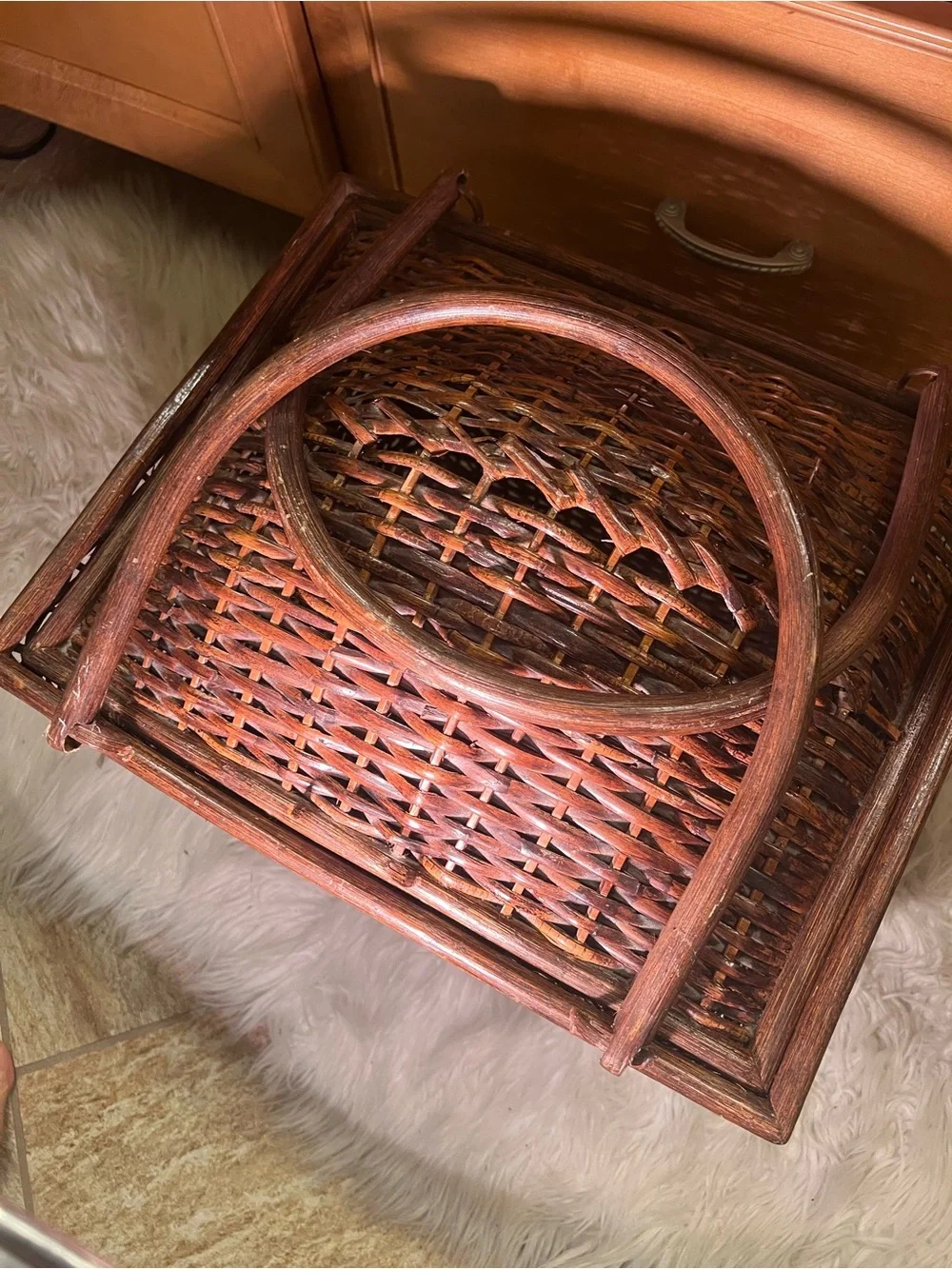Vintage Large Hand Woven Storage Basket with Lid & Handles Home Decor